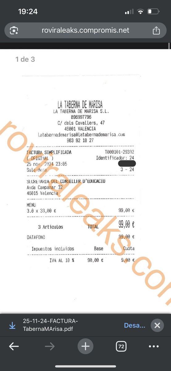 El dia despres d la mort de l’operari en Massanassa i el “tenemos derecho a estar con nuestras familias” pareix q el conseller no tenia ganes de vore a la familia, perquè se’n va anar de soparot de “treball” a les 23.05h. Pagues tu

Esta i 84 més al web
Roviraleaks.compromis.net