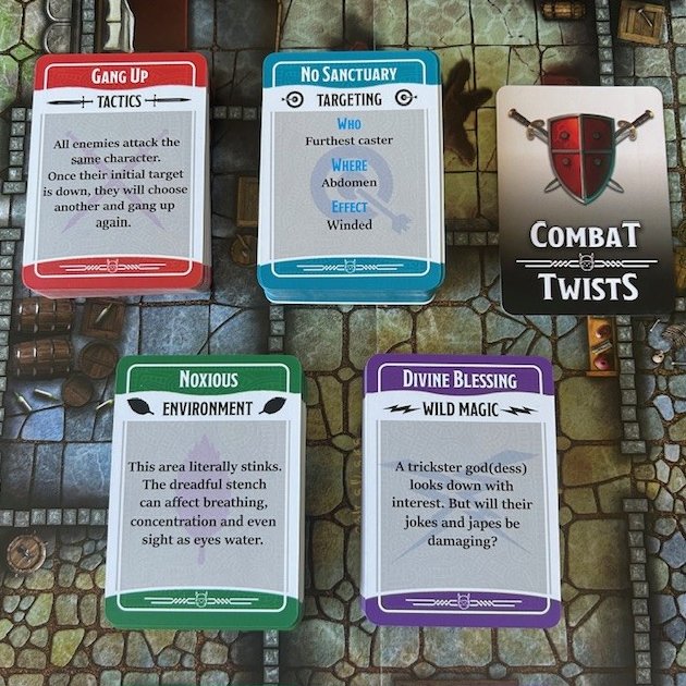 Get our Combat Twists from #drivethruRPG as printed cards!
150 cards of Tactics, Targeting, Environment and Wild Magic cards to keep your party on their toes. Perfect for solo play too!
legacy.drivethrurpg.com/product/413372…
#rpg #dnd #lokebattlemats