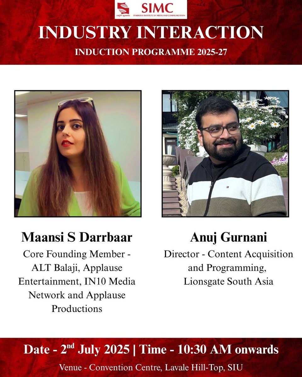What does it take to build narratives that stick and program content that moves audiences?

Find out firsthand as SIMC welcomes Maansi S Darrbaar and Anuj Gurnani for an insightful Industry Interaction session.

This is your chance to listen, learn, and ask the right questions.