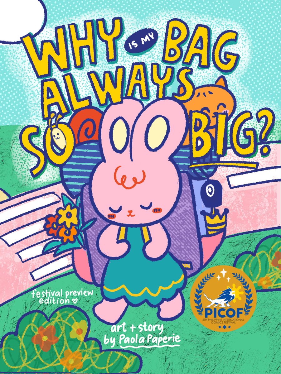 PaolaPaperie's tweet photo. The cat's now out of the bag! 🎒 My comic "Why is My Bag Always so Big?" will be joining Philippine International Comics Festival (PICOF) this July 5-6 @ Megatrade Hall 2, SM Megamall! 🤗

Say hi at Table E4 🍀 #picof #picof2025 https://t.co/bmWXaQ6qfk
