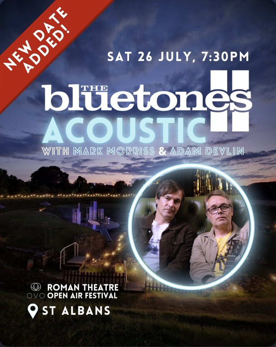 The Bluetones (@thebluetones) on Twitter photo Delighted to be playing at the <a href="/OVOtheatre/">OVO at The Roman Theatre</a> in St. Albans on July 26th…
Tickets on sale now:
ovo.org.uk/shows/the_blue… Delighted to be playing at the <a href="/OVOtheatre/">OVO at The Roman Theatre</a> in St. Albans on July 26th…
Tickets on sale now:
ovo.org.uk/shows/the_blue…