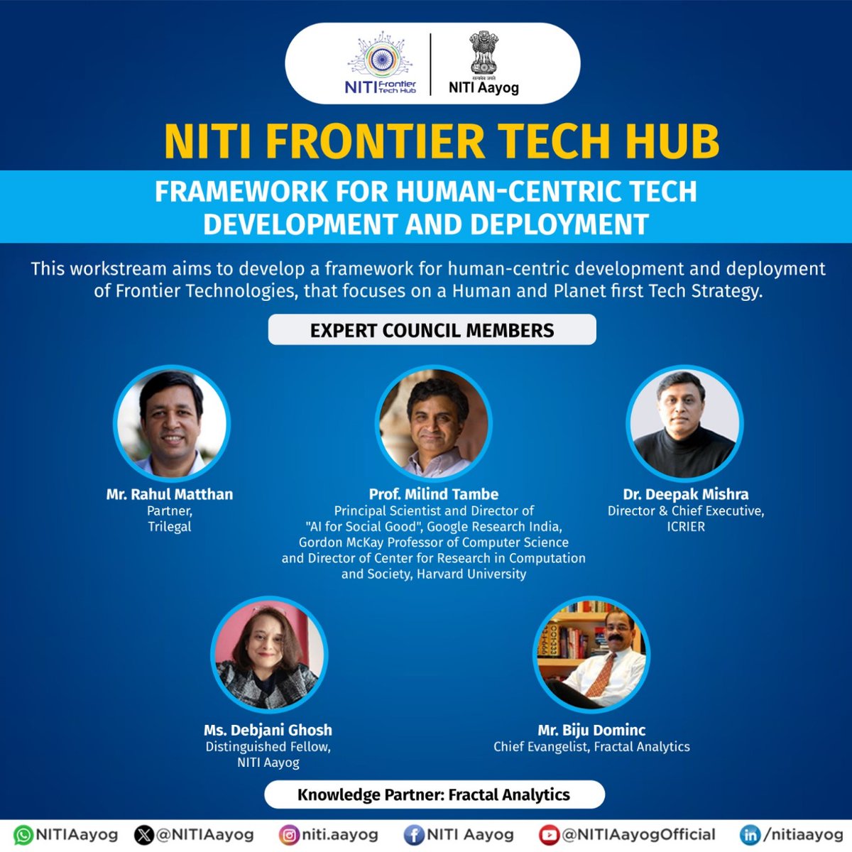 NITI Aayog (@nitiaayog) on Twitter photo NITI Aayog’s Frontier Tech Hub Constitutes Workstream on ‘Framework for Human-Centric Tech Development and Deployment’
To ensure that the development and deployment of frontier technologies align with societal and environmental well-being, NITI Aayog’s Frontier Tech Hub has NITI Aayog’s Frontier Tech Hub Constitutes Workstream on ‘Framework for Human-Centric Tech Development and Deployment’
To ensure that the development and deployment of frontier technologies align with societal and environmental well-being, NITI Aayog’s Frontier Tech Hub has
