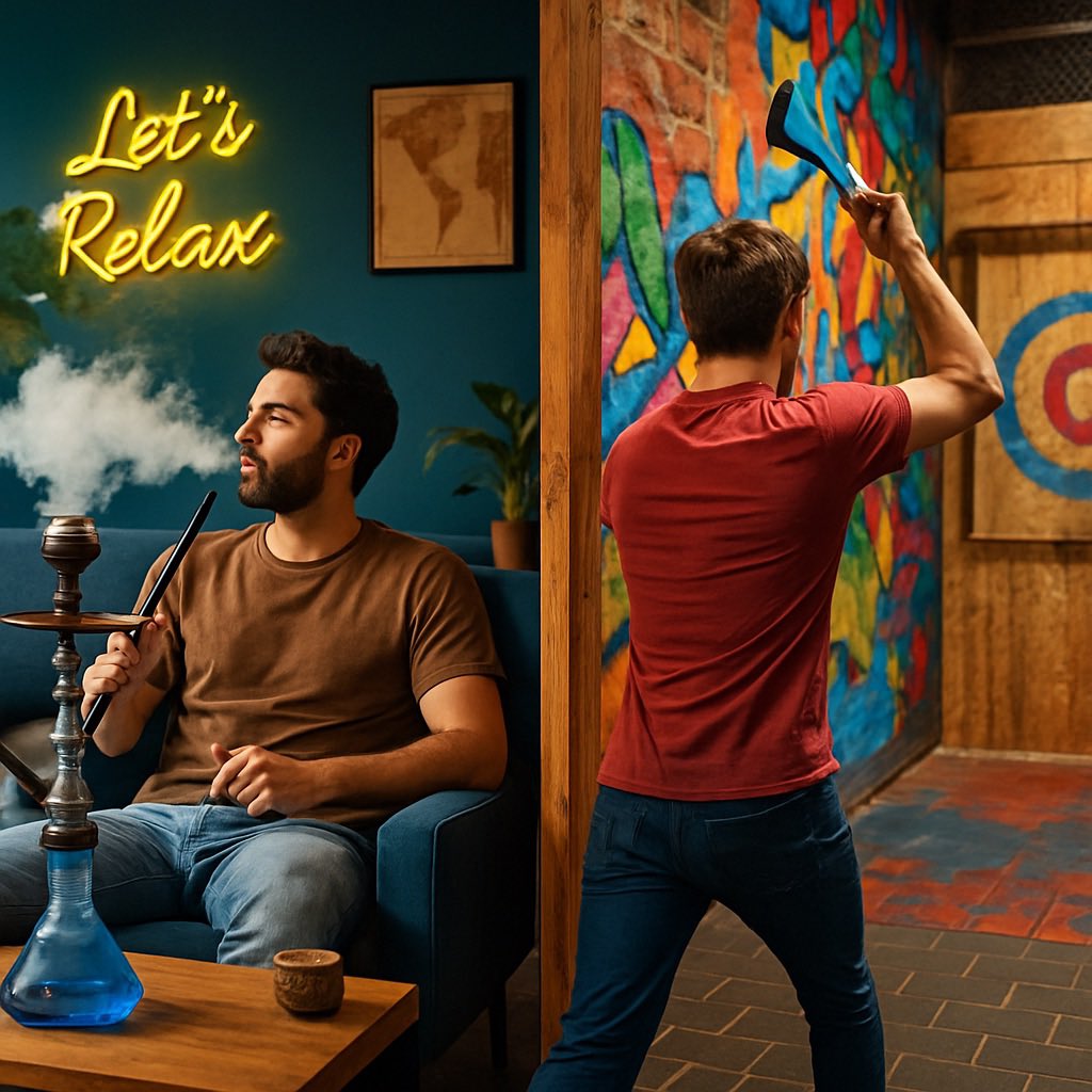 CafeAxe's tweet image. 東京で非日常を。
仕事終わりに、斧を投げてスカッと！
シーシャでリラックスもできる、神田の人気スポット。
Throw axes, chill with shisha—perfect way to blow off steam in Tokyo!
#斧投げ体験 #神田シーシャ #AfterWorkFun #喫煙可