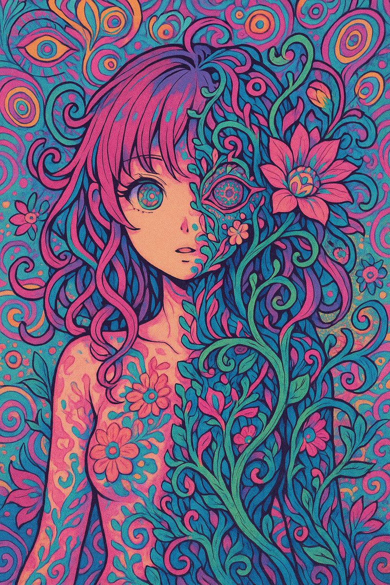 GntZtUgJqh66679's tweet image. 🌸 Can you escape this visual maze? 🌸
The deeper you stare, the more it pulls you in.
A psychedelic beauty trapped between reality and illusion.
Will you get lost in her eyes?

#PsychedelicArt #TrippyArt #VisualAddiction #AnimeArt #SurrealArt #MindBending #OpticalIllusion…