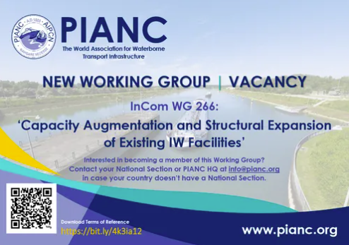 PIANC1's tweet image. The deadline for the call for members for PIANC InCom WG 266 on 'Capacity Augmentation and Structural Expansion of Existing IW Facilities' has been extended to 30 August! 

#pianc #incom #workinggroups
