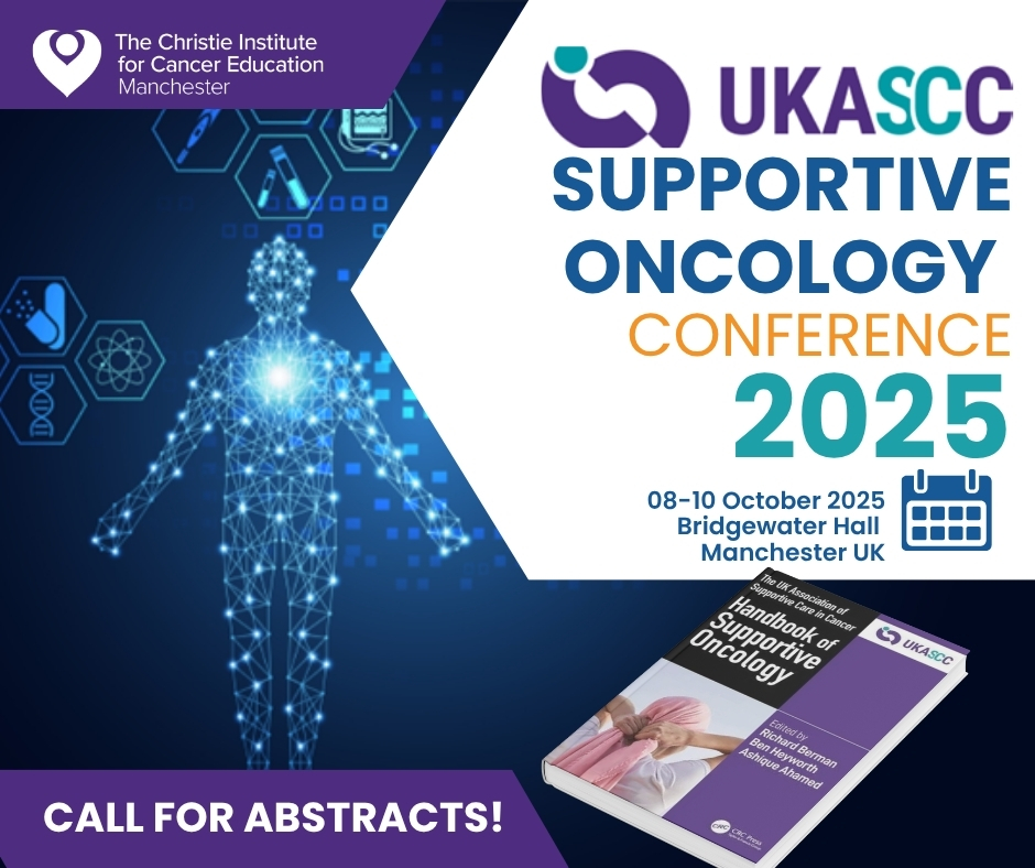 Final day for Abstract submissions for #UKASCC2025!
 8–10 Oct | Manchester, UK
 Final Deadline Today
Top abstract wins Handbook of Supportive Oncology!
 Share with colleagues &amp; Submit now: ow.ly/cB3e50VfUN9
#SupportiveOncology <a href="/bermandr2/">Richard Berman</a> <a href="/ash375/">Ashique Ahamed</a> <a href="/drjenscaife/">jen vidrine</a> <a href="/DanielMonnery/">Daniel Monnery</a>