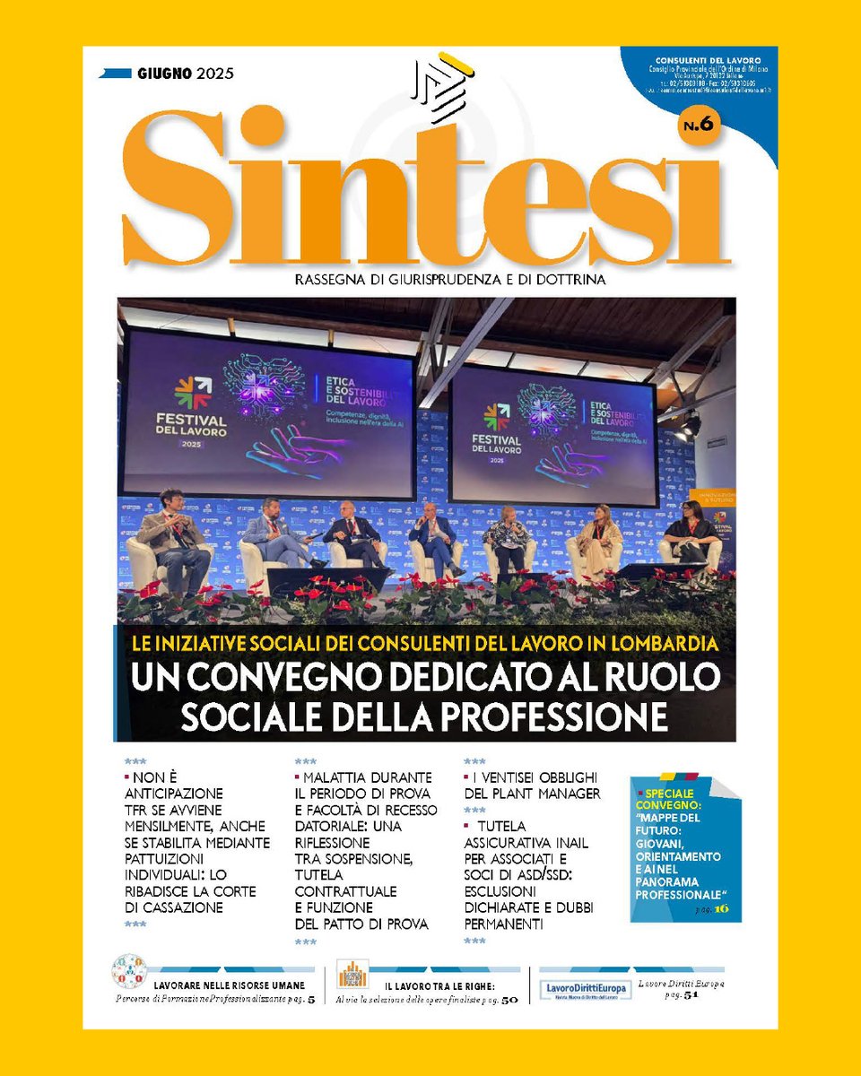 📚 È online il nuovo numero di Sintesi, rivista di dottrina e giurisprudenza in collaborazione con <a href="/ancl_mi/">ANCL UP Milano</a> 
🔎 Leggi ora: consulentidellavoro.mi.it/rivista-sintesi
#Sintesi #ANCL #ConsulentiDelLavoro #Dottrina #Giurisprudenza #Lavoro #Fisco #Previdenza