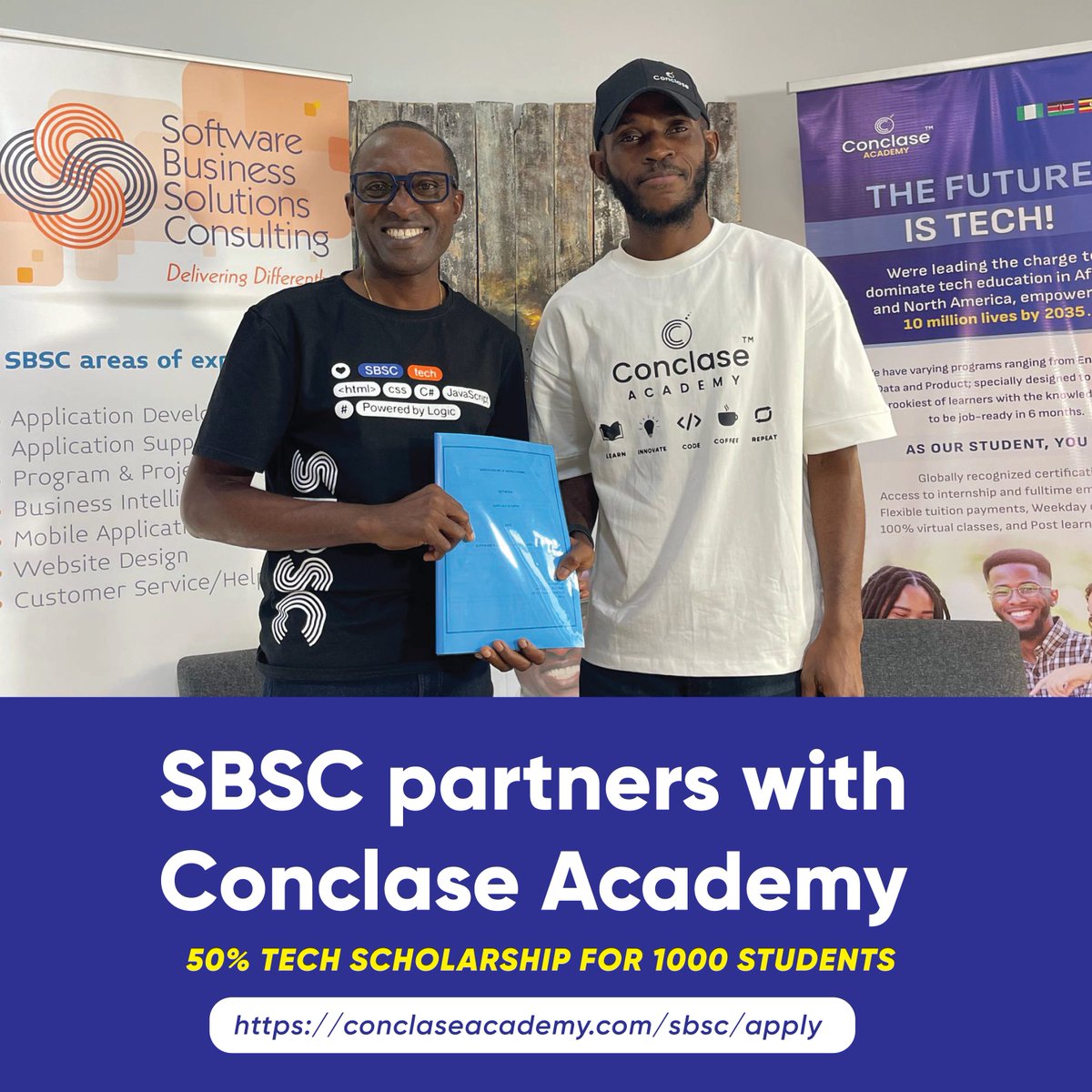 conclaseacademy's tweet image. Software Business Solutions Consulting (SBSC) has partnered with us to offer 50% Tech Education scholarships to 1000 individuals in Africa
Pay half flexibly and start learning
Job opportunities for the best 100 students.
Apply here : 📌 conclaseacademy.com/sbsc…