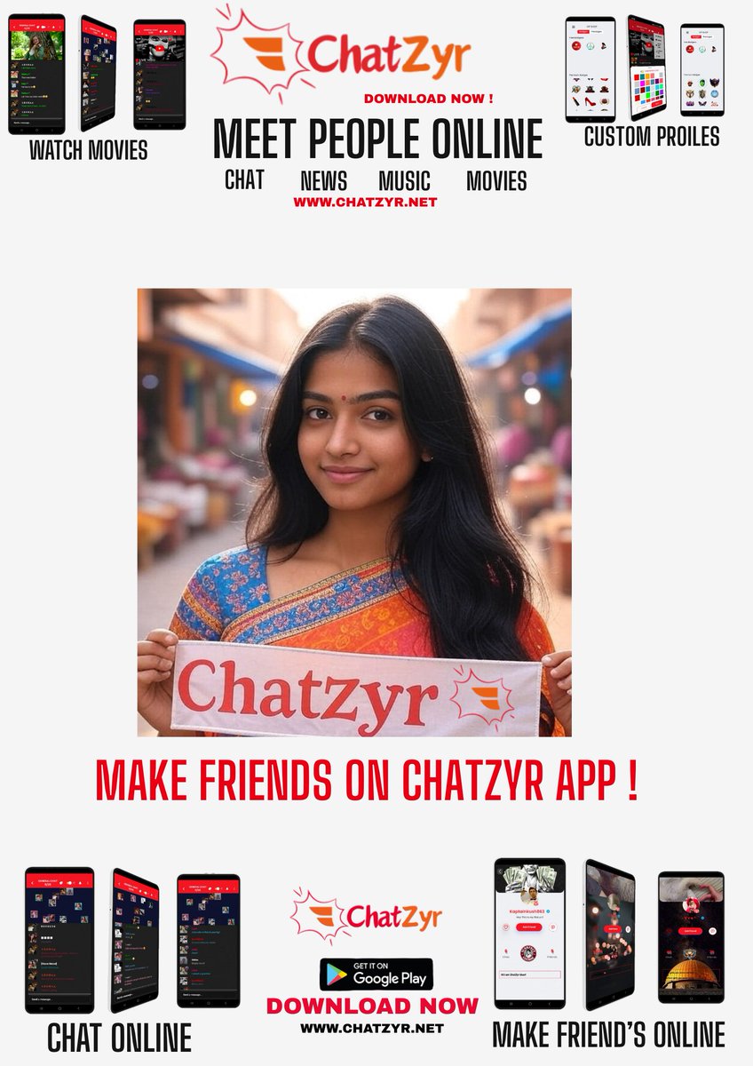 ChatzyrNews's tweet photo. Watch Movies , News , Music and much More On chatzyr App . 

Download Now ! 

#chatzyr #india #pakistan #japan #bangal #srilanka #modi #putin #russia #china #nepal #dubai #saudi #jordan #nigeria #congo #SouthAfrica https://t.co/qEVV9cqkUB