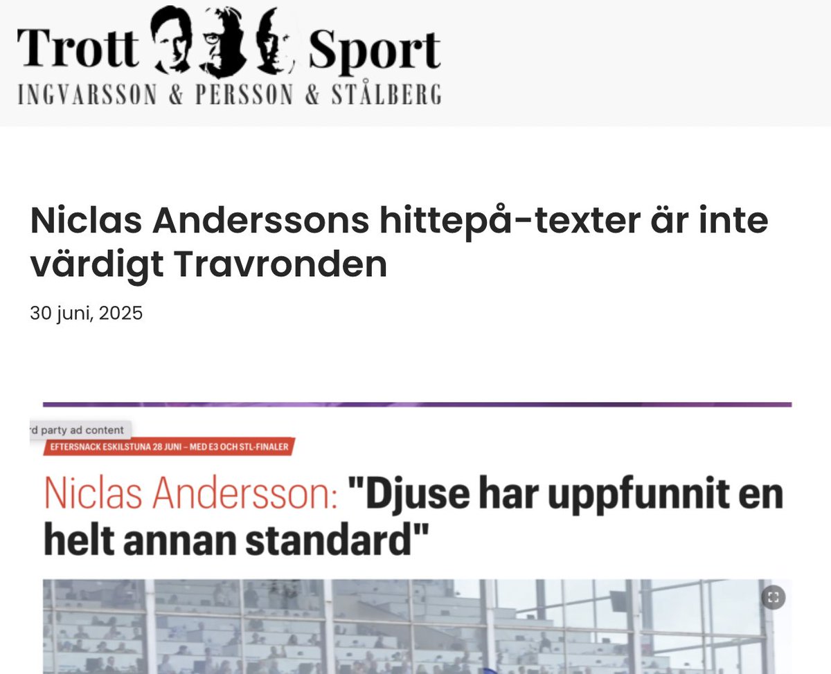 Trottosport1's tweet photo. Niclas Anderssons hittepå-texter är inte värdigt Travronden
https://t.co/52BiwWX5gy https://t.co/T1lLjicFhC