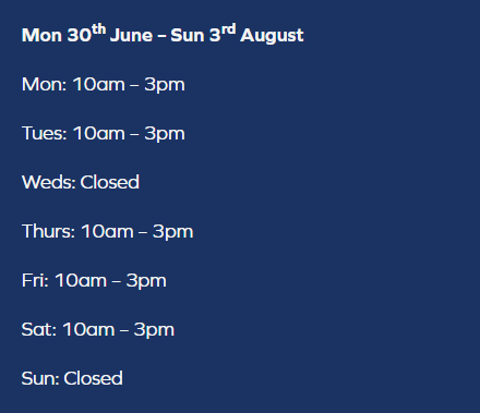 For the next four weeks we are altering our opening hours, please see below 👇