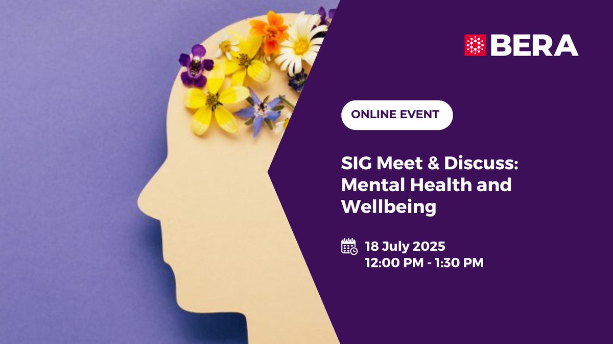 🌟Upcoming BERA event

SIG Meet &amp; Discuss: Mental Health, Wellbeing and Education

The SIG are meeting to discuss their experiences of AI and impacts (positive, negative and neutral) on mental health and wellbeing.

🗓️18 Jul 2025

Register here: bera.ac.uk/event/sig-meet…