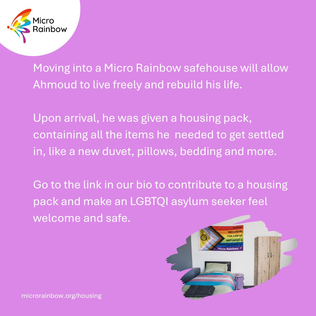 We have welcomed Mahmoud, a gay man from Egypt, to Micro Rainbow safe housing in the West Midlands 🏠🏳️‍🌈

Send Mahmoud your best wishes and help more people in our community by becoming an ally: microrainbow.org/become-an-ally/

 #LGBTQI #AsylumSeekers #RefugeesWelcome