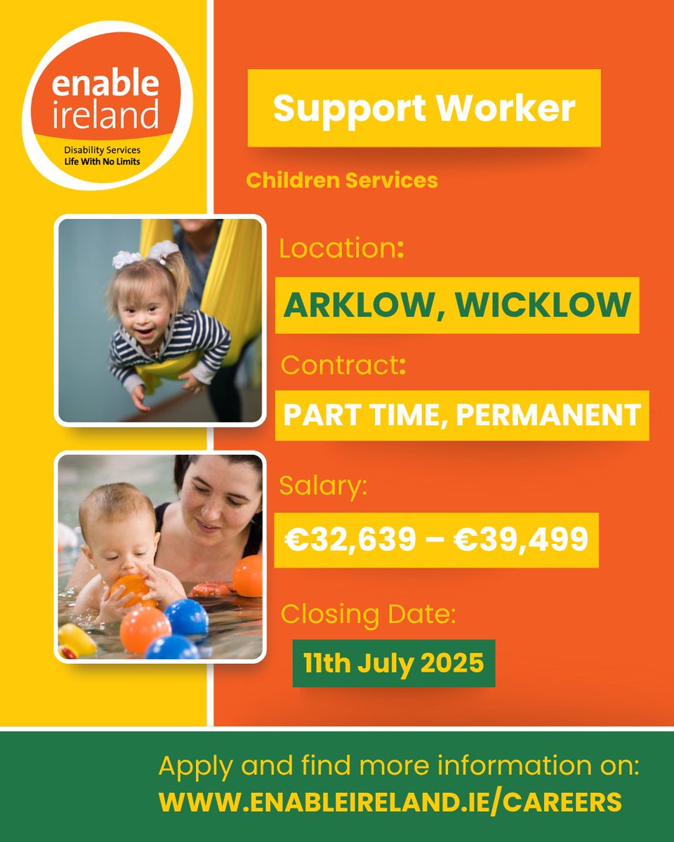 EnableIreland's tweet image. We're on the lookout for dedicated Support Workers, Psychologists, Staff Nurses and more to join our incredible team! 🤝🧡
Apply to make a difference in the lives of people with disabilities: enable-ireland.rezoomo.com
#EnableIreland #DisabilityServices #IrishJobs #Vacancy