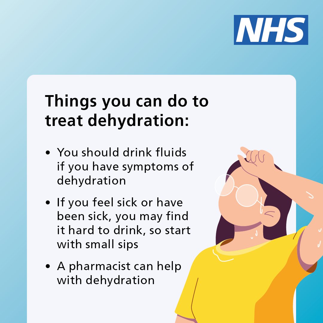 With hot weather across the country this week, make sure you keep hydrated.

Dehydration means your body loses more fluids than you take in, children and older adults are more at risk.

If it's not treated, it can become a serious problem.
More info ➡️  nhs.uk/conditions/deh…