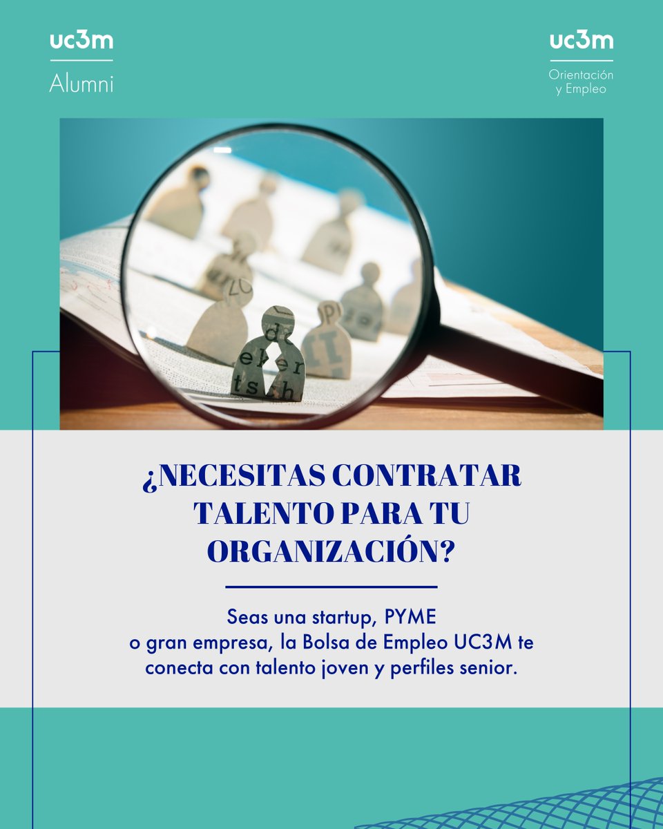 📣 Seas una startup, PYME o gran empresa, la Bolsa de Empleo UC3M te conecta con talento joven y perfiles senior 📈

Publica tus ofertas y encuentra el perfil ideal para tu organización📥👇🏼

🔗 uc3m.es/orientacionyem…