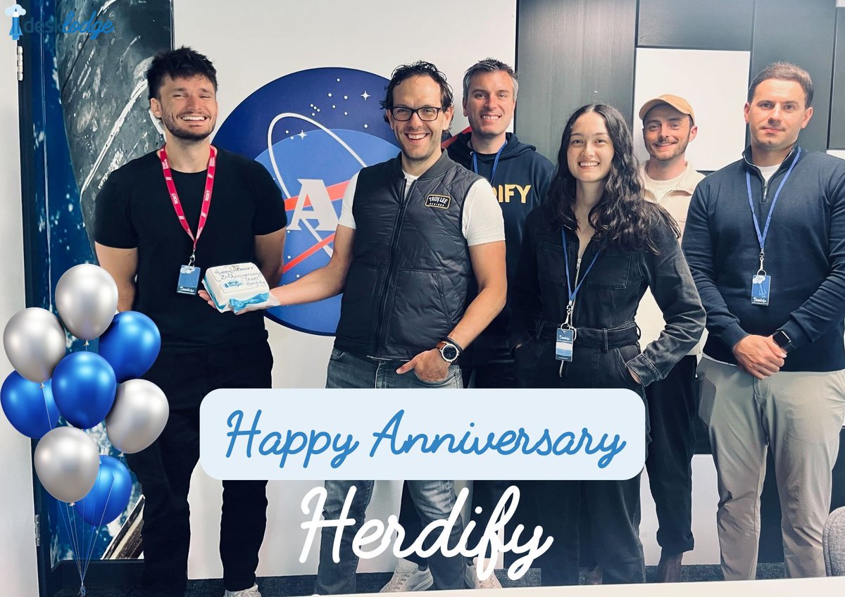 Happy Anniversary Team Herdify - we love having you as part of DeskLodge 💙

<a href="/TeamHerdify/">Herdify</a> recently celebrated their 2nd Private Office anniversary at DeskLodge House 🎉

Once you've tried working at DeskLodge, you'll never want to work anywhere else 🚀

#desklodge #bristol