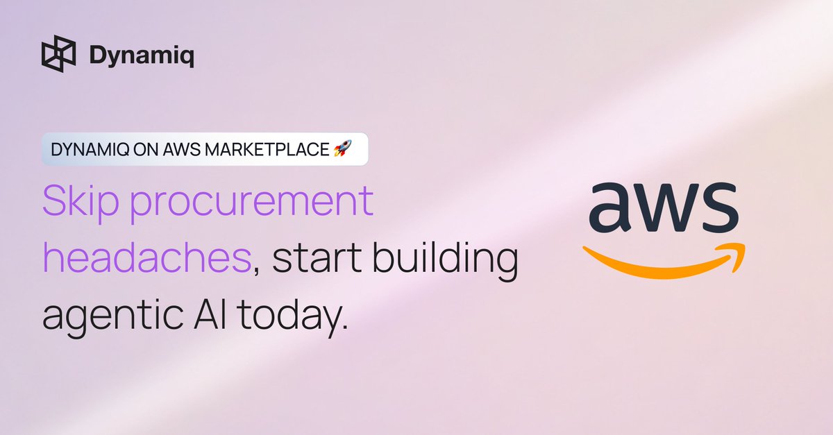 Dynamiq (@dynamiqagi) on Twitter photo 🛍️ Dynamiq is now on <a href="/awscloud/">Amazon Web Services</a> Marketplace making it frictionless to deploy a complete agentic AI platform inside your private VPC. No long procurement cycles—just few-click deployment to start testing, building, and scaling.
🔗 Explore Dynamiq on AWS Marketplace: 🛍️ Dynamiq is now on <a href="/awscloud/">Amazon Web Services</a> Marketplace making it frictionless to deploy a complete agentic AI platform inside your private VPC. No long procurement cycles—just few-click deployment to start testing, building, and scaling.
🔗 Explore Dynamiq on AWS Marketplace:
