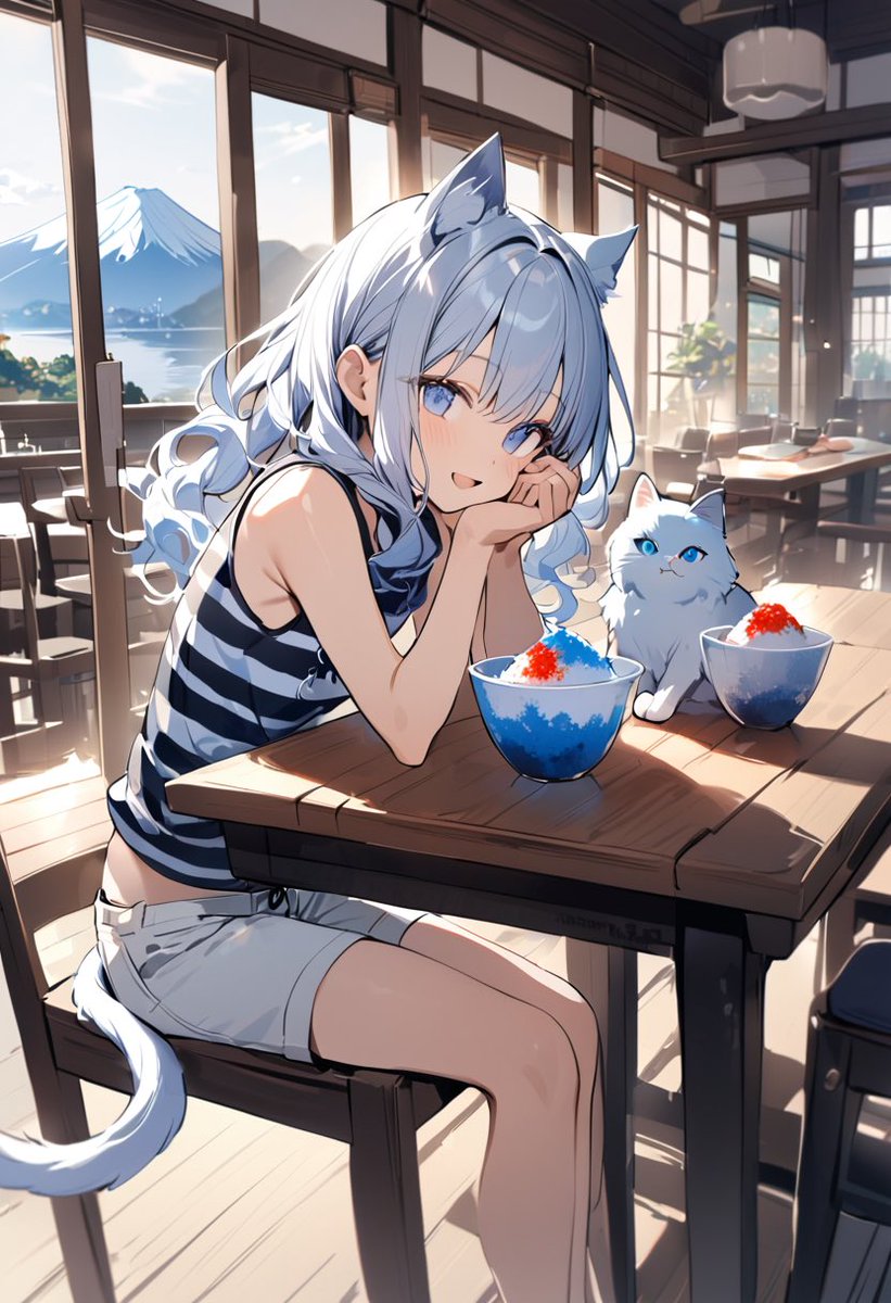 ai_silverbob's tweet image. #AIイラスト
「今年の夏も凄く暑いね!!」
「毎日かき氷を食べなきゃダメかも💦」
「えっと、毎日はお腹壊すからやめてね💧」
「えーっ、お店で売ってるアイスは喉乾くからキライ!!」
「でも、かき氷は喉渇かないから大好きなの」
「…」
「しかし、毎日ブルーハワイは飽きない!?」
「飽きないもん♪」