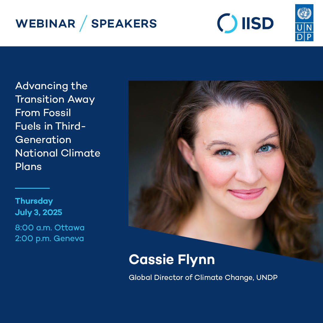 New NDCs must reflect pledges to transition away from fossil fuels.

In a changing 🌎 context, how can gov’ts make plans fundable + ensure a just energy transition?

This Thursday, join the conversation with speakers from <a href="/UNDPClimate/">UNDP Climate</a>, <a href="/CIF_Action/">CIF</a>, &amp; more!
iisd.org/events/advanci…