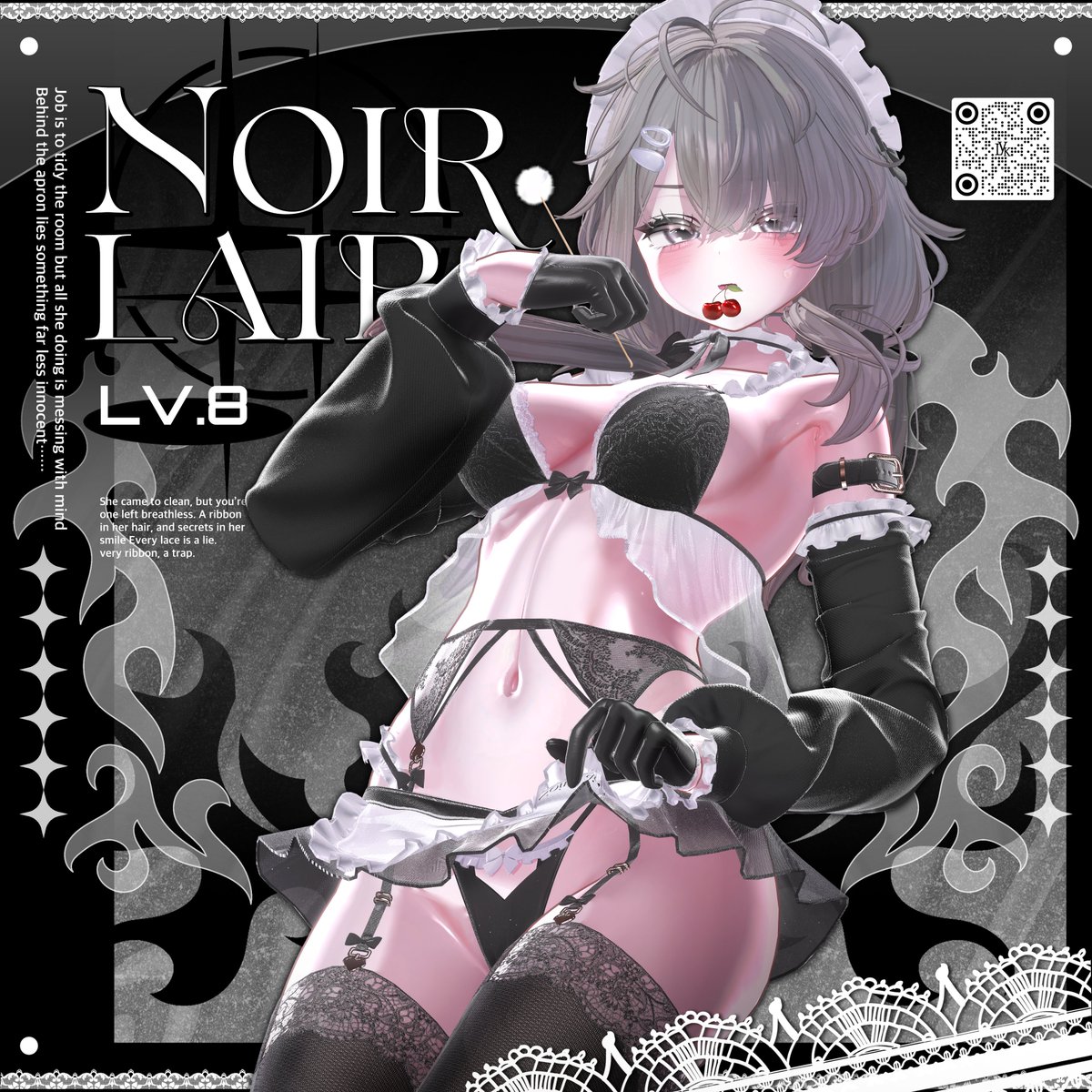 🕯️ #LookVook 最新作『𝐋𝐕.𝟖 Noir_Lair』🍒 本日リリース！👠🫦
“メイド”それとも“ランジェリー”？
甘くて、あやうい──視線を絡め取る堕落メイドスタイルが登場。

透け感のあるシルク風素材と、しっとり艶やかなベルベット。
大胆なクロスガーターに、編み上げリボン、揺れるチェリー……