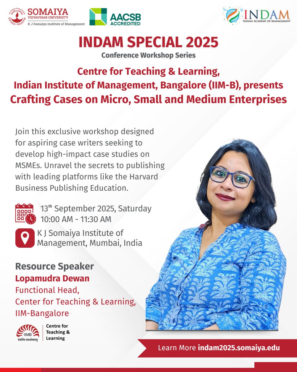 K J Somaiya Institute of Management (@kjsimofficial) on Twitter photo K J Somaiya Institute of Management is pleased to host a session by the Indian Institute of Management, Bangalore’s Centre for Teaching & Learning (<a href="/IIM_Bangalore/">IIM Bangalore</a>), focusing on Crafting Cases on Micro, Small and Medium Enterprises (MSMEs), as part of the INDAM Special 2025 K J Somaiya Institute of Management is pleased to host a session by the Indian Institute of Management, Bangalore’s Centre for Teaching & Learning (<a href="/IIM_Bangalore/">IIM Bangalore</a>), focusing on Crafting Cases on Micro, Small and Medium Enterprises (MSMEs), as part of the INDAM Special 2025