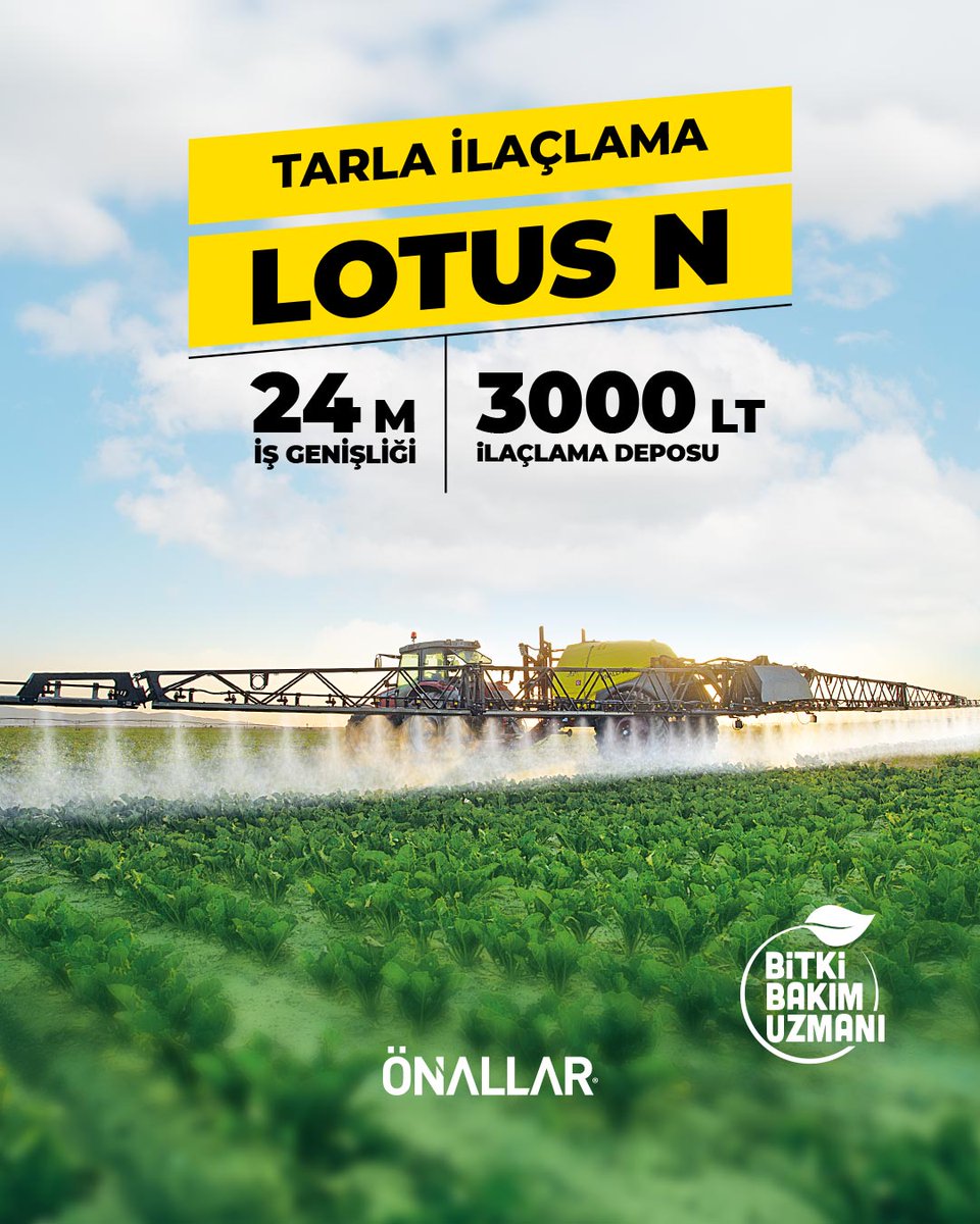 🚜 #Önallar #LotusN ile maksimum verim, minimum efor!
🌾 24 m iş genişliği
💧 3000 L depo
📲 Aqua 500 panel ile hassas ilaçlama
➡️ Geniş alan, az yakıt, yüksek verim!
#mahsülünükoru #bitkibakımuzmanı #smartflow #bitkikoruma
