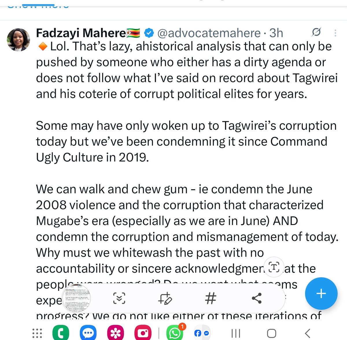 Your attack on command agriculture was before you and your boss got campaign money from Tagwirei. Just like you rightly put it, you got every right to go back to 2008 and condemn those atrocities in the same way I got a right to criticise your very loud silence on the Tagwirei