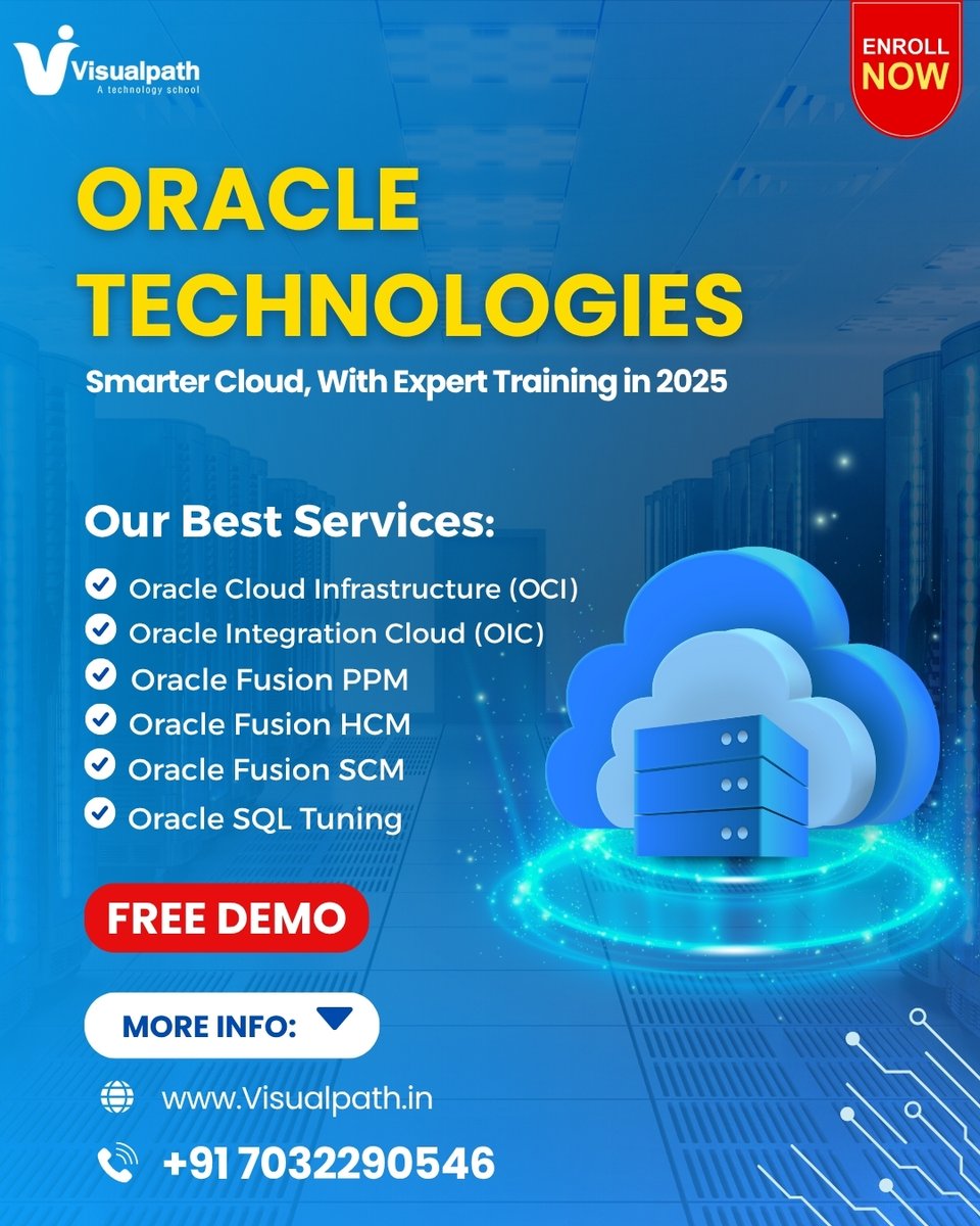 VisualpathPro's tweet image. 🌟 Unlock Your Future with Oracle Technologies at Visualpath!
📌Master OCI, OIC, Fusion HCM, PPM, SCM &amp;amp; SQL Tuning with hands-on training.
📞 Call/WhatsApp: wa.me/c/917032290546 
🌐 Visit: visualpath.in/oracle-integra…
#OracleCloud #OracleFusion #OraclePPM #ITJob #OracleHCM #Oracle