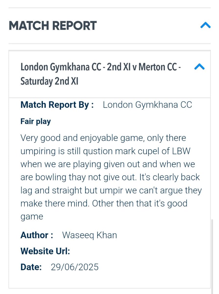 <a href="/ThatsSoVillage/">That’s So Village</a> The peak of passive aggressive match report by our oppo. (there was one LBW in each innings)