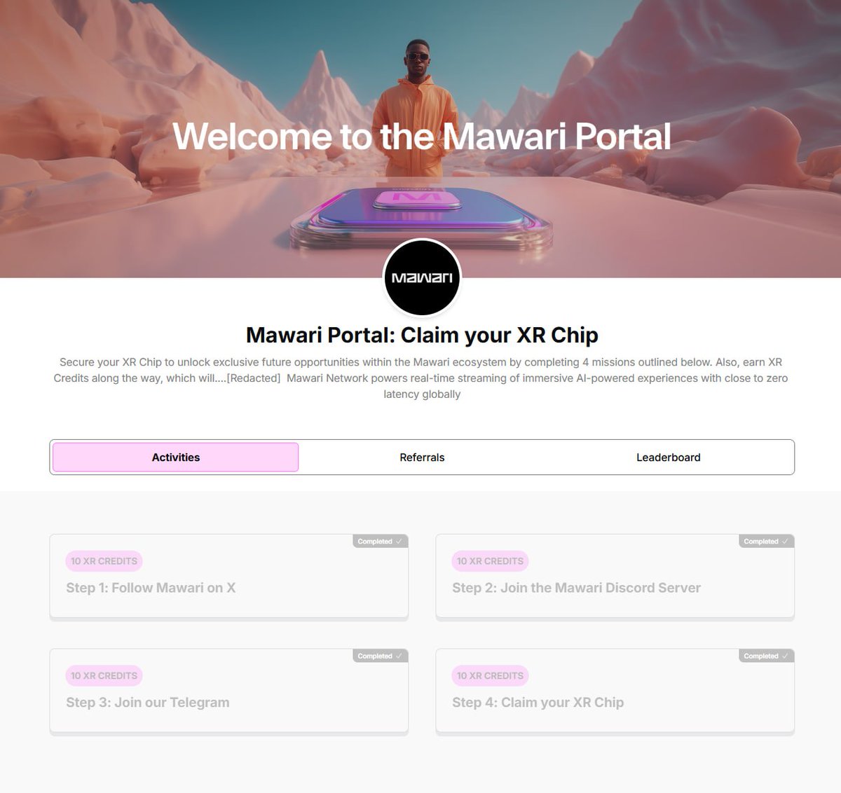 🌟 [Tốn 2P] Claim XR Chip &amp; earn XR Credits từ <a href="/mawariXR/">Mawari</a> 

Đội này khủng, raised $17.3M từ AnfieldLtd, Borderless, 1k(x), Animoca,...

Từng làm với 50 ông đối tác lớn ở Web2 (có Netflix, T-Mobile, BMW)

Đang hợp tác với Nankai, một trong những nhà điều hành đường