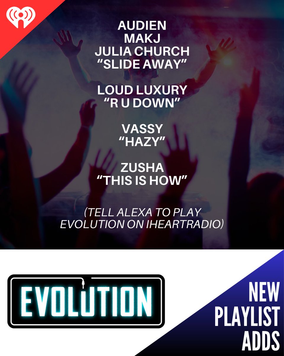 Evolution Radio (@evolutionradio) on Twitter photo New playlist adds 4u this week from: <a href="/Audien/">Audien</a> <a href="/MAKJ/">MAKJ</a> x Julia Church, <a href="/LoudLuxury/">LOUD LUXURY</a>, <a href="/VASSY/">VASSY</a>, & <a href="/zushamusic/">Zusha</a>! Tell Alexa to play Evolution on #iHeartRadio for All Things Dance, or listen anywhere with our free <a href="/iHeartRadio/">iHeartRadio</a> app!!
π§ | evolution.iHeart.com/listen New playlist adds 4u this week from: <a href="/Audien/">Audien</a> <a href="/MAKJ/">MAKJ</a> x Julia Church, <a href="/LoudLuxury/">LOUD LUXURY</a>, <a href="/VASSY/">VASSY</a>, & <a href="/zushamusic/">Zusha</a>! Tell Alexa to play Evolution on #iHeartRadio for All Things Dance, or listen anywhere with our free <a href="/iHeartRadio/">iHeartRadio</a> app!!
π§ | evolution.iHeart.com/listen