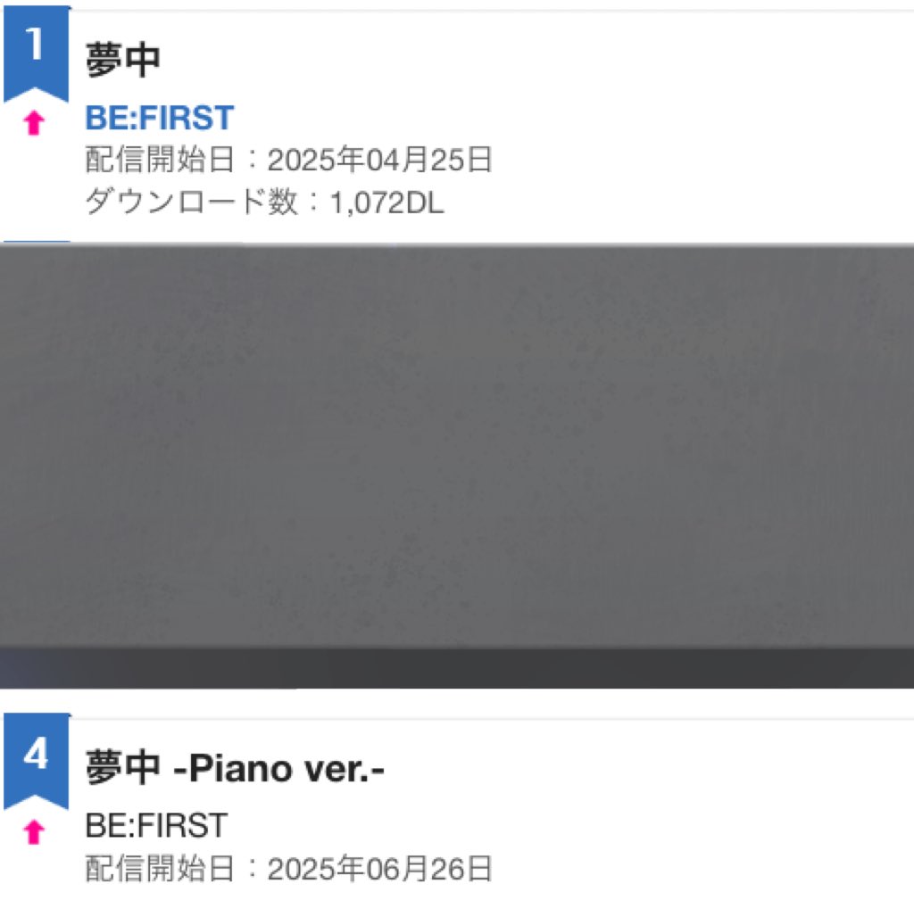 オリコンデイリー 
デジタルシングル（単曲）ランキング 
◎2025年06月29日付 

BE:FIRST 
 「夢中」
1位　1,072DL🥇
 「夢中 -Piano ver.-」
4位　不明