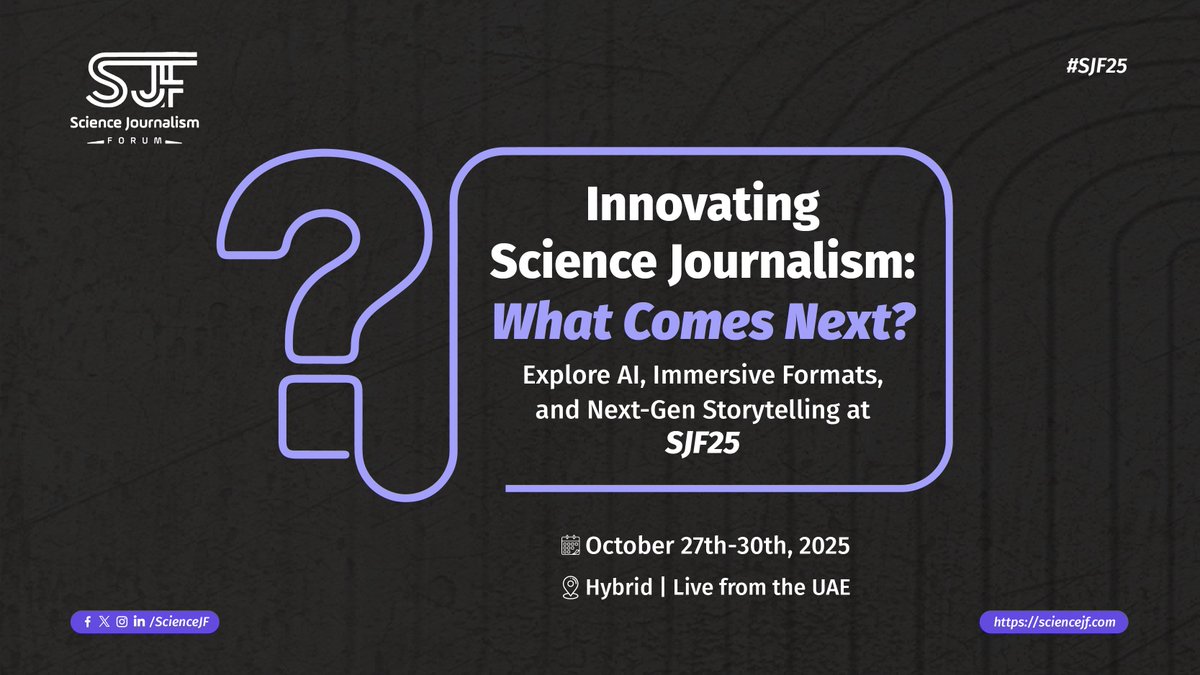 ScienceJF's tweet image. Ready to transform science journalism?
Dive into #SJF25 and explore cutting-edge tools and formats! From ethical AI to immersive storytelling, redefine how you share science.
🎟️ Secure your spot with 35% off: sciencejf.com/shop/
#SJF25 #Sciencejournalism #hybridevents