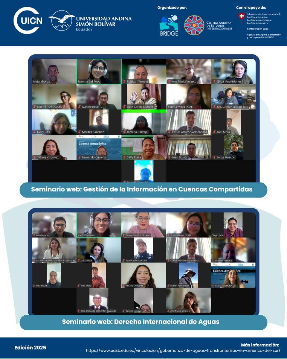 Universidad Andina (@uasbecuador) on Twitter photo 🌍💧 ¡Continúa el Curso Avanzado en Gobernanza de Aguas Transfronterizas!
El módulo 3 sobre Diplomacia y Derecho Internacional del Agua culminó con éxito.
Iniciativa del Proyecto #BRIDGE de <a href="/UICN_SUR/">UICN América del Sur</a>, con <a href="/uasbecuador/">Universidad Andina</a> y el @caeiecuador, y apoyo del Centro de Derecho Ambiental 🌍💧 ¡Continúa el Curso Avanzado en Gobernanza de Aguas Transfronterizas!
El módulo 3 sobre Diplomacia y Derecho Internacional del Agua culminó con éxito.
Iniciativa del Proyecto #BRIDGE de <a href="/UICN_SUR/">UICN América del Sur</a>, con <a href="/uasbecuador/">Universidad Andina</a> y el @caeiecuador, y apoyo del Centro de Derecho Ambiental