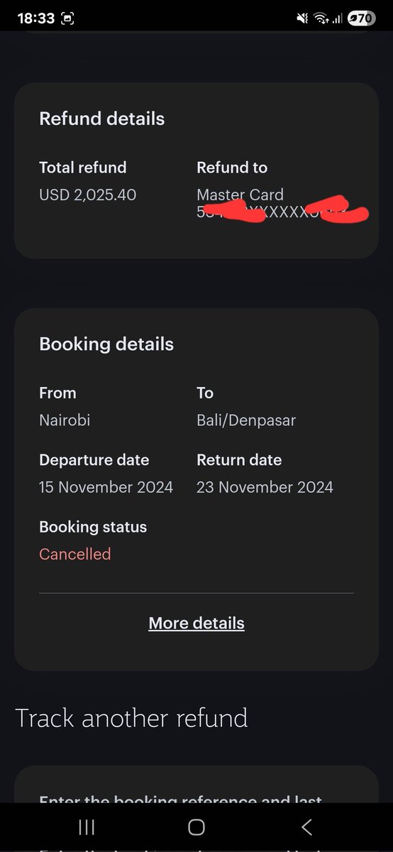 Kowidz's tweet photo. @qatarairways please refund my money. When I track the refund in your website, the status is as on the photo. My bank @StanbicKE says you have claimed back this money. What is the issue please? I don't know how to contact you! https://t.co/KXztDVeFgE