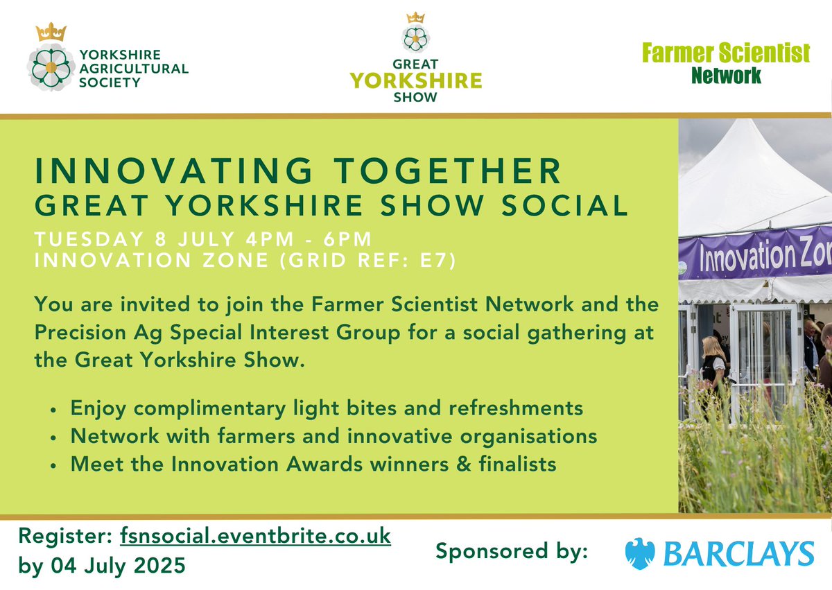 FarmerScientist (@farmerscientist) on Twitter photo If you plan to attend this year's <a href="/greatyorkshow/">Great Yorkshire Show</a> please do come along to the Innovation Zone on Tue 08 July from 4pm for our <a href="/FarmerScientist/">FarmerScientist</a> summer social, kindly sponsored by <a href="/BarclaysUK/">Barclays UK</a> Details below 👇😀 If you plan to attend this year's <a href="/greatyorkshow/">Great Yorkshire Show</a> please do come along to the Innovation Zone on Tue 08 July from 4pm for our <a href="/FarmerScientist/">FarmerScientist</a> summer social, kindly sponsored by <a href="/BarclaysUK/">Barclays UK</a> Details below 👇😀