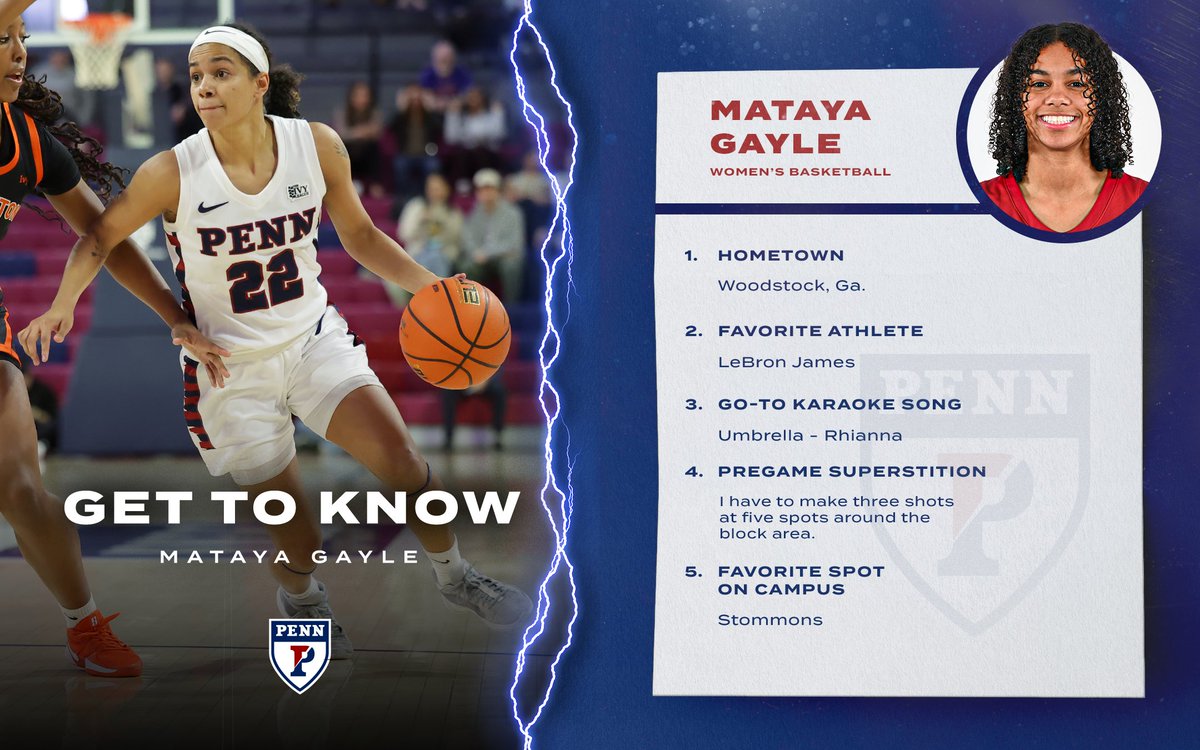 PennWBB's tweet image. 𝗚𝗘𝗧 𝗧𝗢 𝗞𝗡𝗢𝗪... @MatayaGayle2023!

Well, now we know what song to add to the pre-game playlist! ☂️😂

#FightOnPenn
