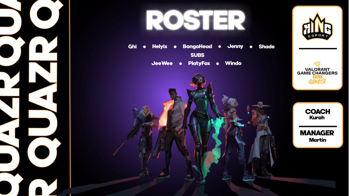 Team Quazr (@team_quazr) on Twitter photo 🚨 OFFICIAL: Quazr's Game Changers Italy Genesi Roster is here! 🚀
Our squad is ready to compete & prove their worth! Expect our best. 💪
Go QUAZR! 🌟
<a href="/king___esport/">King Esport</a> #GameChangersItaly #Genesi #VALORANT #VCTGameChangers <a href="/itVALORANT/">VALORANT - Italia</a> 🚨 OFFICIAL: Quazr's Game Changers Italy Genesi Roster is here! 🚀
Our squad is ready to compete & prove their worth! Expect our best. 💪
Go QUAZR! 🌟
<a href="/king___esport/">King Esport</a> #GameChangersItaly #Genesi #VALORANT #VCTGameChangers <a href="/itVALORANT/">VALORANT - Italia</a>