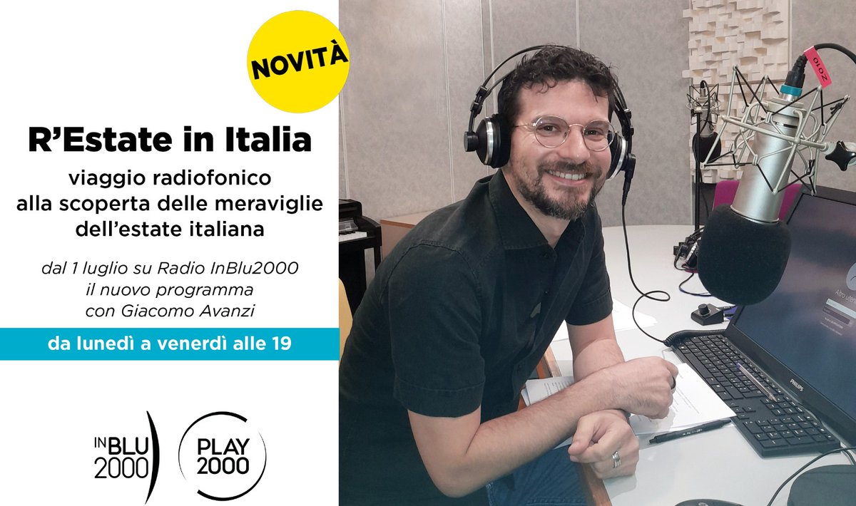 🔴📻#Novità su #InBlu2000! Dall'#1luglio alle ore 19 "R'estate in Italia" con Giacomo Avanzi. 

Alla scoperta delle meraviglie dell'estate italiana...via #radio!