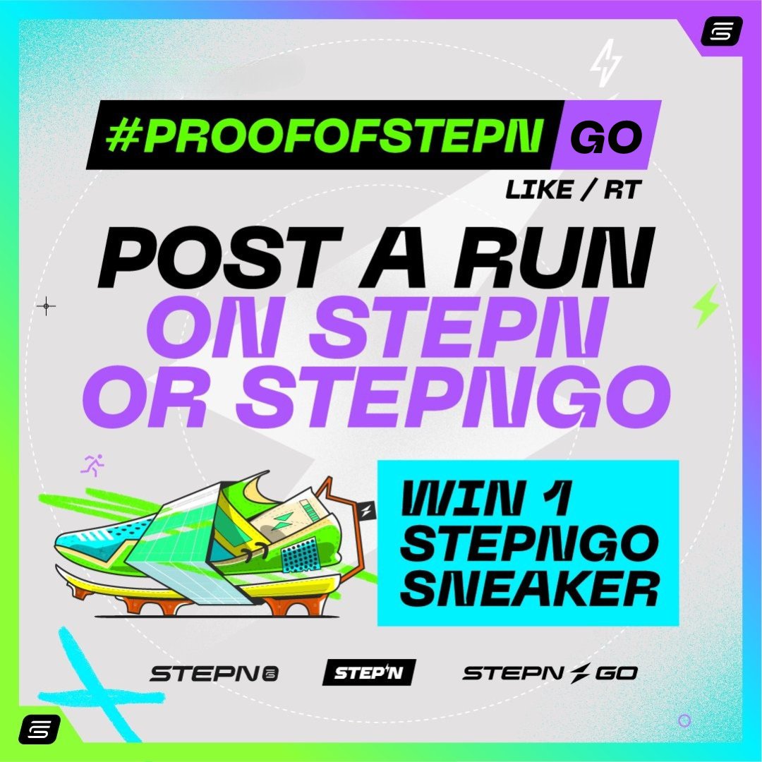 🌟 Happy Monday! Ready to touch some grass with #ProofOfSTEPN?

1️⃣ Post your STEPN or STEPN GO run (min 2 Energy) using #ProofOfSTEPN
2️⃣ Run date should be between June 30–July 2 
3️⃣ Like + RT to enter

🎁 We’ll pick 2 lucky winners (1 on STEPN, 1 on STEPN GO) to score a STEPN GO