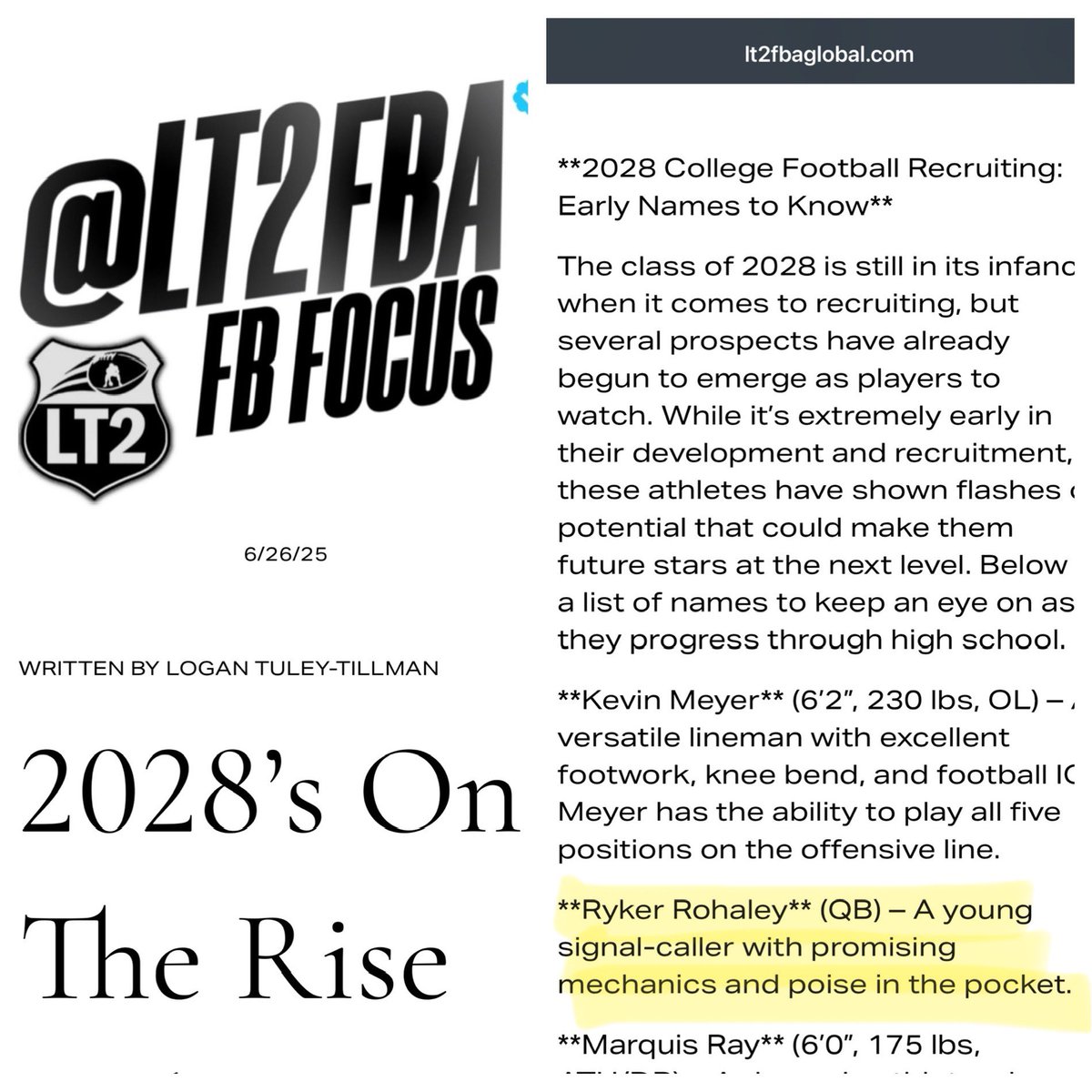 Ryker Rohaley (@rykerrohaley) on Twitter photo Home from Manning Camp to find this review on a national level. Thanks so much <a href="/LoganTillman/">Logan Tuley-Tillman</a> I’m honored! Home from Manning Camp to find this review on a national level. Thanks so much <a href="/LoganTillman/">Logan Tuley-Tillman</a> I’m honored!