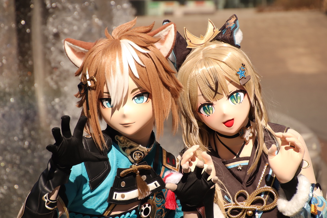 ワン！ ×  ニャン！

綺良々：x.com/MirinKig_1014
📷：x.com/tukihana49A

どこかのタイミングで原神キャラで集まって集合写真撮りたい！
#kigurumi #着ぐるみ #原神 #Genshinlmpact