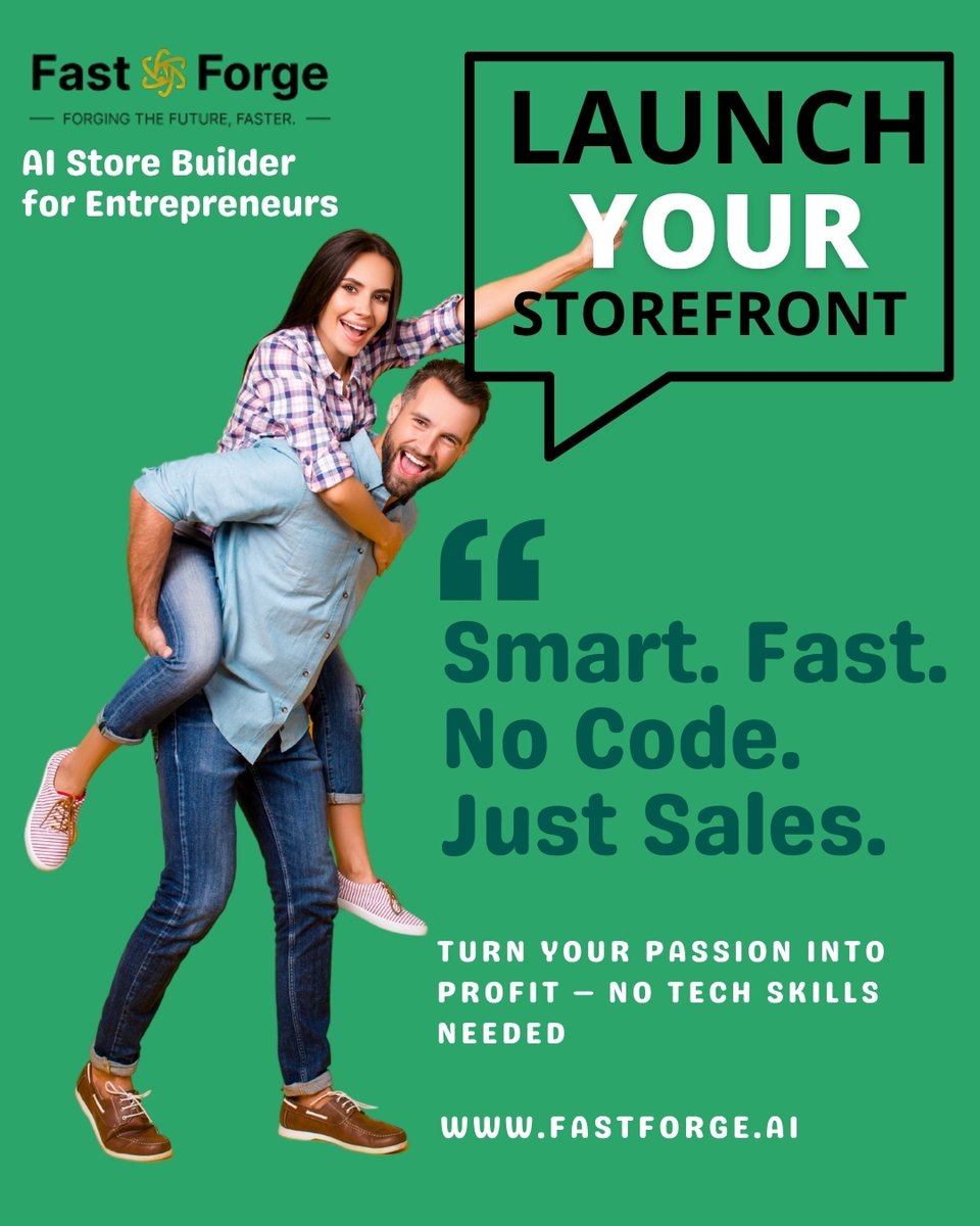 FastforgeAi's tweet image. 🚀 Build your dream store in minutes — no coding, no hassle!
✨ Just ideas, passion, and pure profit.
🛍️ Launch with FastForge today!
#FastForge #AIStoreBuilder #NoCodeNeeded #EcommerceMadeEasy #LaunchYourStorefront #EntrepreneurLife #StartSelling