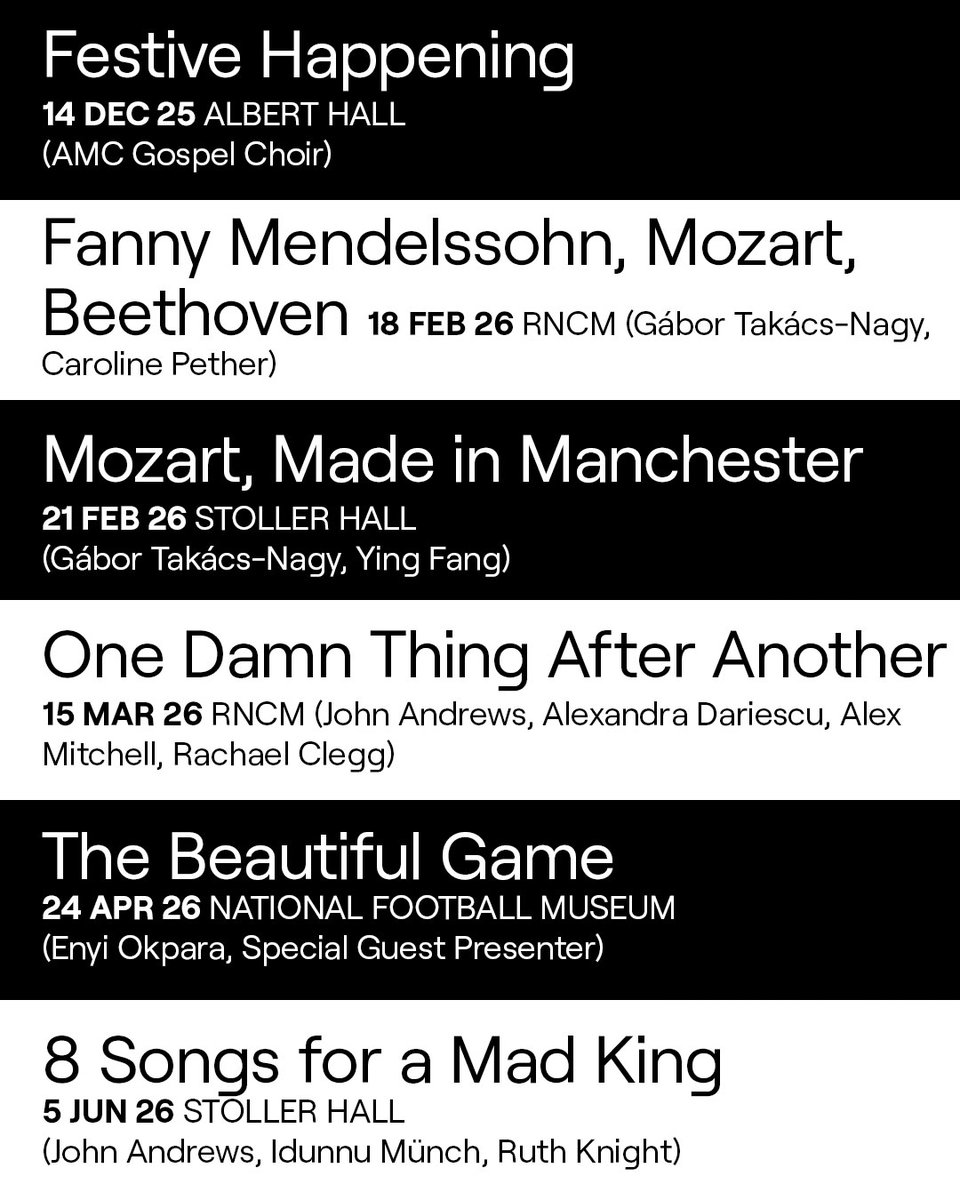 🎯 Scroll to check out our 25/26 Season lineup - there's something for everyone

🎼 We have new commissions inspired by the likes of visual artist Barbara Hepworth and Elvis Presley, and we continue our collaboration with Company Chameleon, blurring the lines between music and