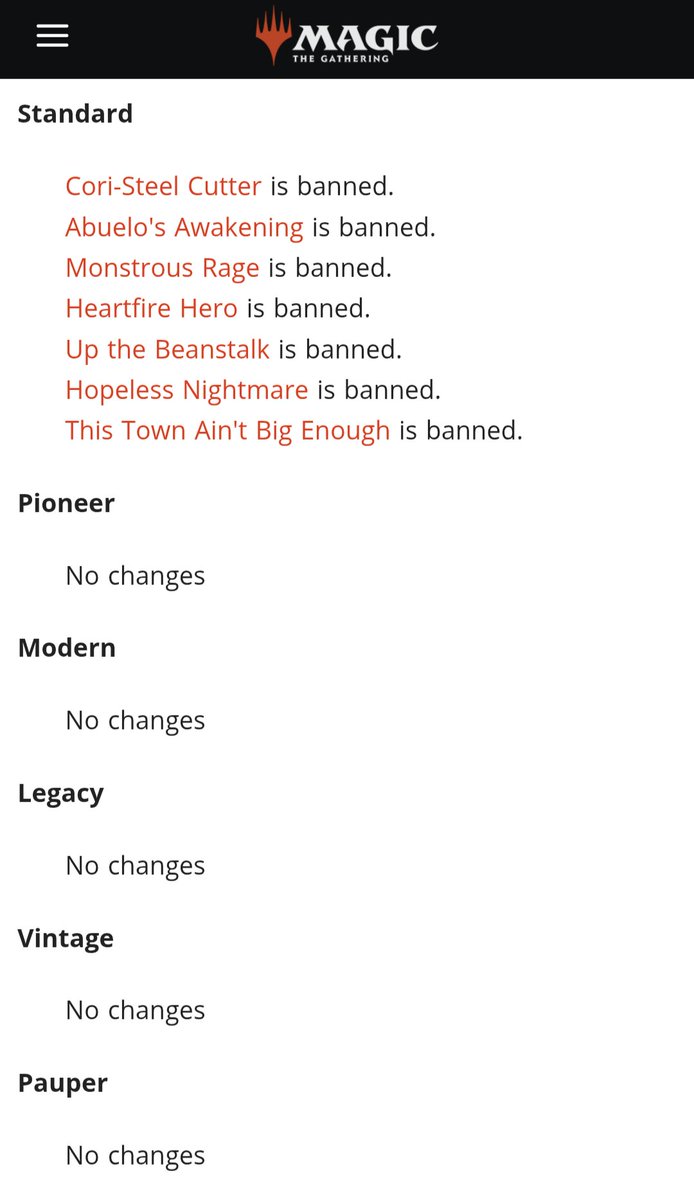 ⚠️ New Standard B&amp;R just dropped⚠️
Lotta stuff to read about in today's Banned and Restricted announcement.  Find the link with <a href="/thequietfish/">Jadine Klomparens</a> talking about Standard below ⬇️

You can also catch her and I talking everything B&amp;R tomorrow in WeeklyMTG with <a href="/blakepr/">Blake Rasmussen</a>
#WOTCstaff
