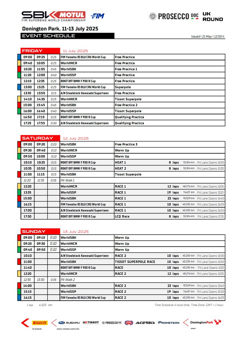 🚨 WORLDSBK EVENT TIMETABLE🚨

Here's the current full running order for <a href="/WorldSBK/">WorldSBK</a> on 11-13 July

Download a copy here: docs.msv.com/2025_WorldSBK_…