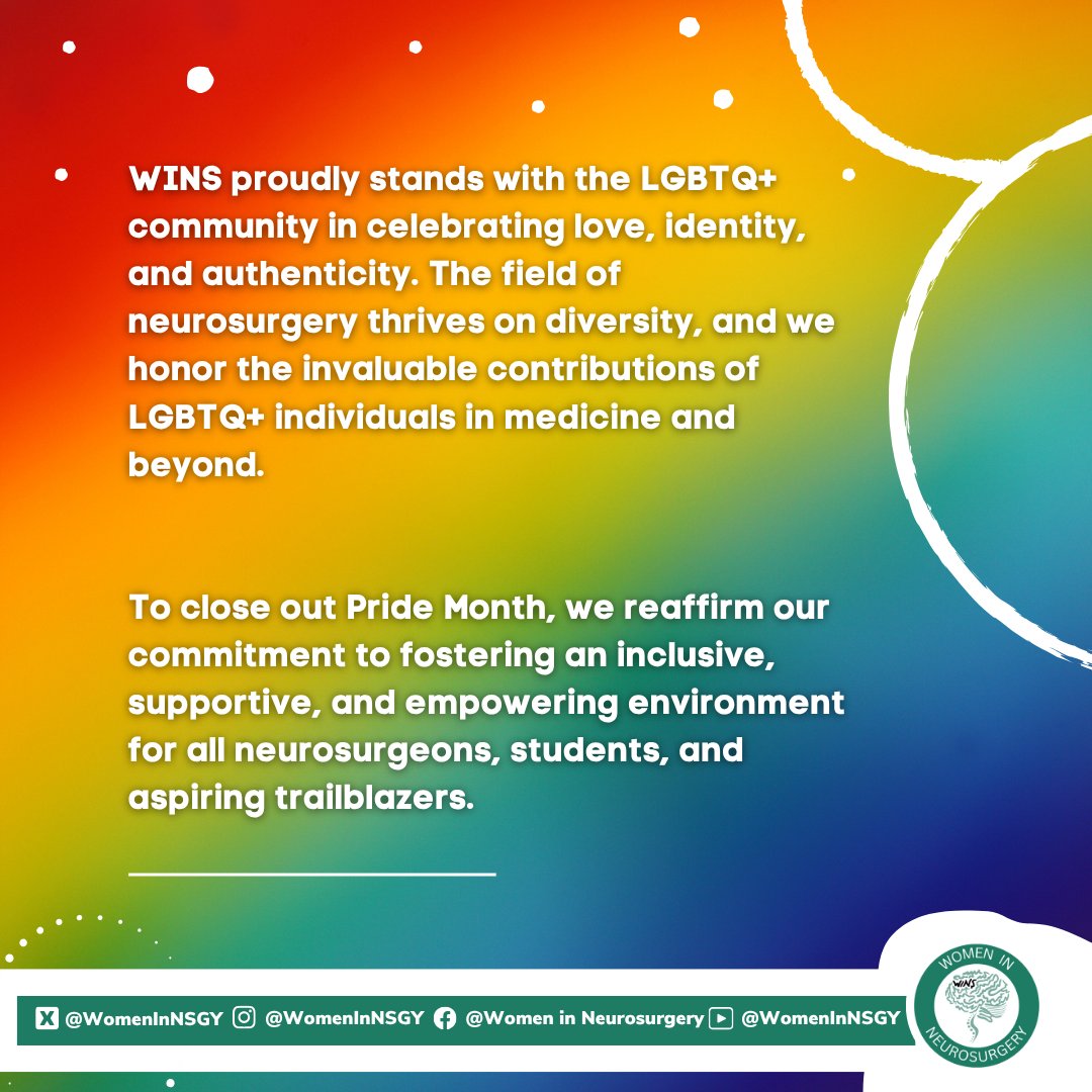 WomenInNSGY's tweet image. To close out Pride Month, we affirm our commitment to fostering an inclusive, supportive, and empowering environment for all neurosurgeons, residents, students, and aspiring trailblazers. #Neurosurgery #Pridemonth #Diversity