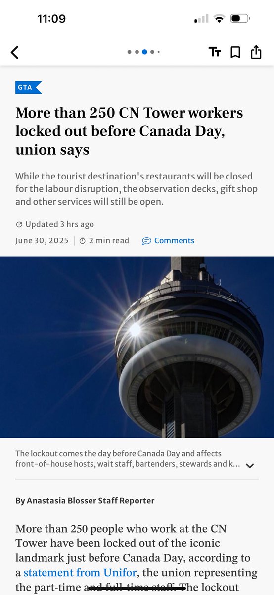 I trust no one is going to the <a href="/CNTOWERTORONTO/">CN TOWER</a> as workers there have been locked out. Switch the plan B for Canada Day.