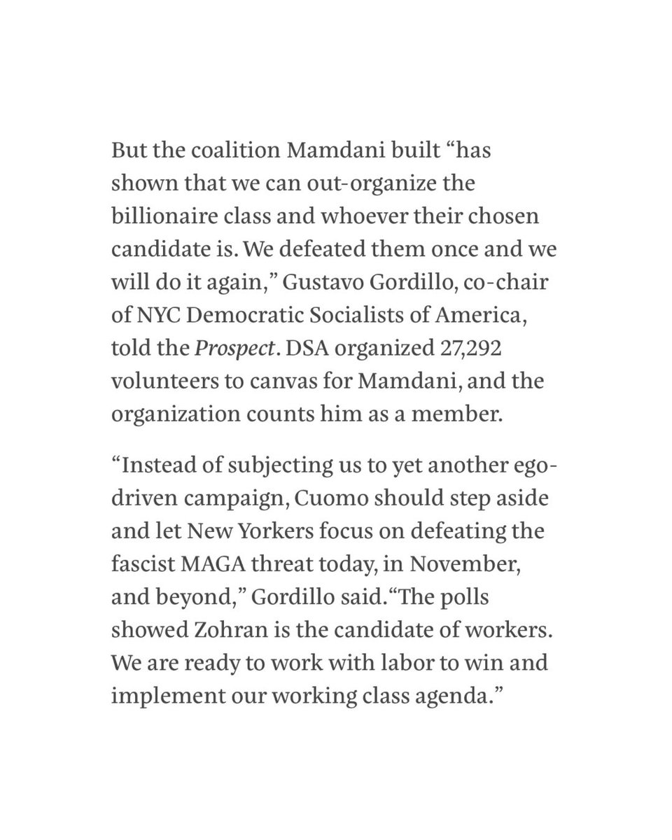 We will continue to prove to labor that Zohran, backed by the NYers who believe in making our city affordable for all, can beat the status Cuomo.